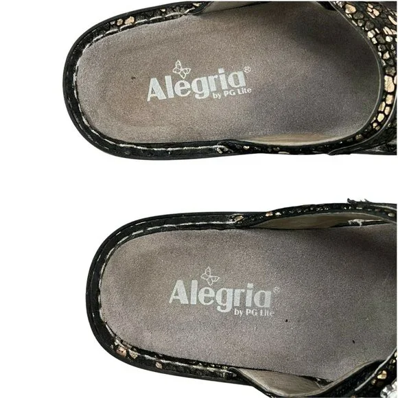 Alegria PEG 780 Black Silver Mosaic Black Silver Slip On Slide Comfort Sandal 39 - Picture 4 of 10
